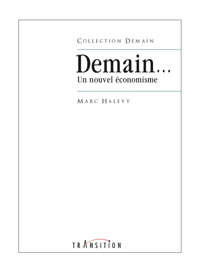 Couverture du livre « Demain… Un nouvel économisme », JMG Éditions